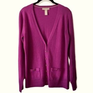 Women's V-Neck Button-Up Sweater - Pink